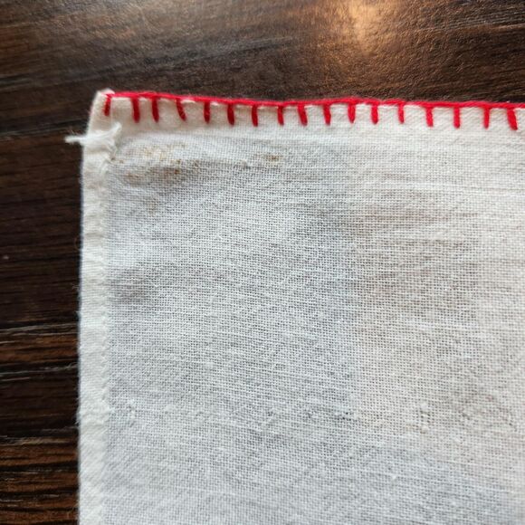 Embroidered VTG Hand Tea Towel Set of 2 Red Creamer Sugar Blanket Stitch Hem - Picture 7 of 10